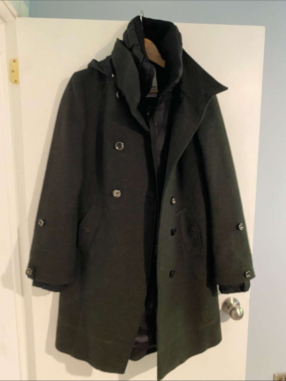 Soia & Kyo Dark Olive Double-Breasted Wool Coat with